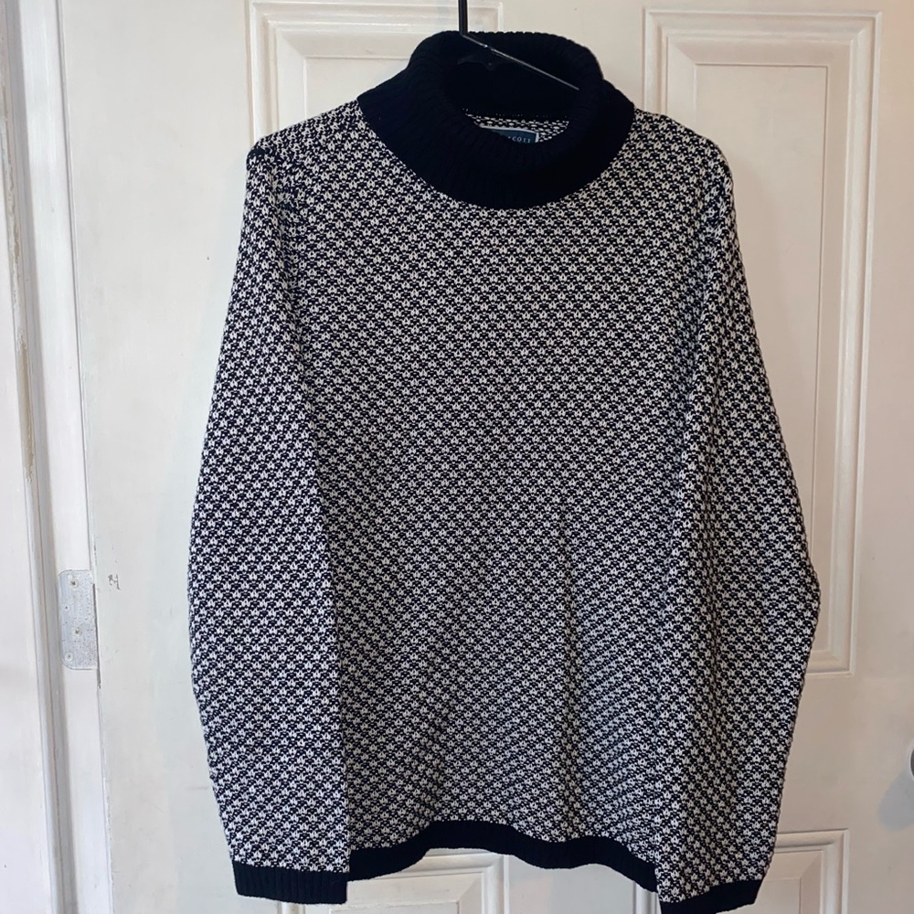 Karen Scott Black and White Patterned Turtleneck Sweater